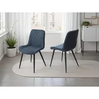 Core Aspen Diamond Stitch Set of 2 Blue Cord Fabric Dining Chairs