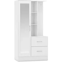 Seconique Nevada White High Gloss 1 Door 2 Drawer Mirrored Shelving Wardrobe