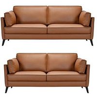 Very Home New Sasha 3 + 2 Seater Leather Sofa Set (Buy &Amp; Save!) - Tan