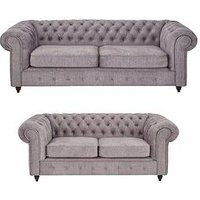 Very Home Laura Chesterfield Fabric 3 + 2 Sofa Set - Grey (Buy And Save!) - Fsc Certified