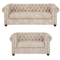 Very Home Chester Chesterfield Leather Look 3 Seater + 2 Seater Sofa Set - Pebble (Buy And Save!) - Fsc&Reg; Certified