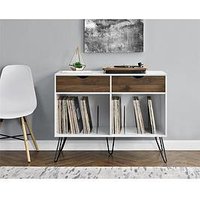 Novogratz Concord 2 Drawer Side Table/Turntable Stand - White/Oak