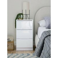 One Call Monaco Ready Assembled High Gloss 3 Drawer Bedside - Express Delivery Available