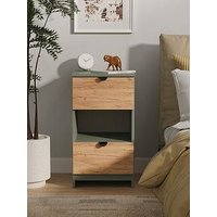Swift Nefeli Ready Assembled 2 Drawer Bedside Table - Green/Oak