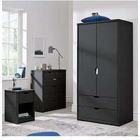 Very Home Aspen 3 Piece Package - 2 Door, 2 Drawer Wardrobe, 4 + 2 Chest And Bedside Table - Dark Grey Oak Effect