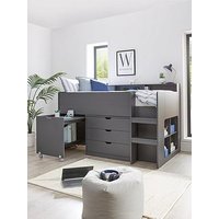 Very Home Aspen Mid Sleeper Bed With Desk, Drawers, Shelving And Mattress Offer (Buy &Amp; Save!) - Dark Grey Oak Effect - Mid Sleeper With Premium Mattress