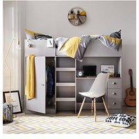 Very Home Atlanta High Sleeper With Desk, Drawers And Wardrobe With Mattress Options (Buy And Save!) - Grey - Bed Frame With Standard Mattress