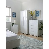One Call Monaco Ready Assembled 4 Piece Gloss Package - 2 Door Wardrobe, 5 Drawer Chest And 2 Bedside Chests - Express Delivery Available