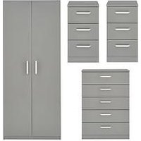 One Call Sanford High Gloss Ready Assembled 4 Piece Package - 2 Door Wardrobe, Chest Of 5 Drawers And 2 Bedside Chests