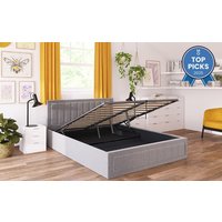 Novo Lottie Fabric Ottoman Bed Frame, King Size, Off White Woven