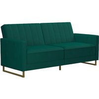 Dorel Skylar Velvet Sprung Seat Sofa Bed with Gold Sleigh Legs Green Velvet Sofa Bed