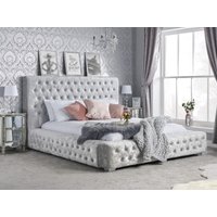 Birlea Grande Double Steel Crushed Velvet Fabric Bed